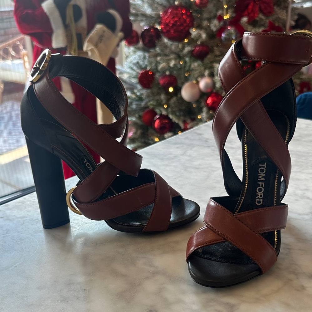 Tom Ford Women's Black and Brown Strappy Heels